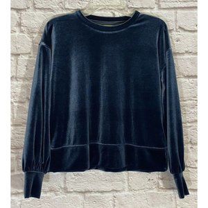 Madewell Metallic Blue Velvet Velour Balloon Sleeve Top XS K4381 Crew Shirt 9279